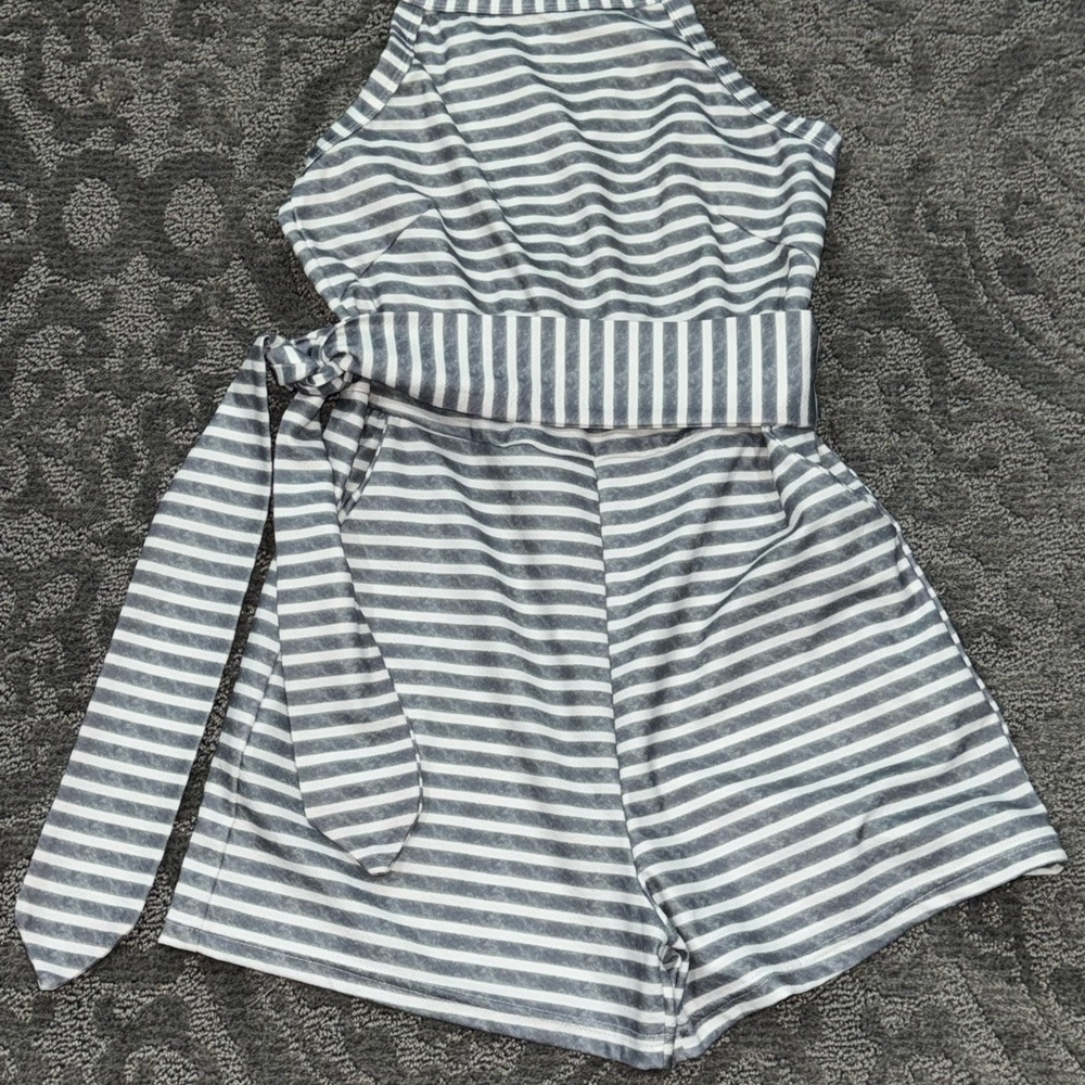 SHEIN Gray Striped Jumpsuit